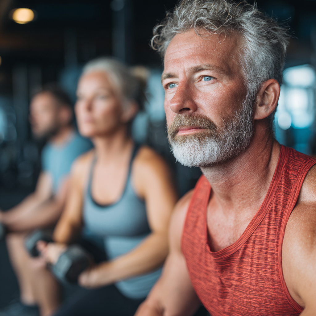 Middle-aged adults exercising with focus on proper form and technique